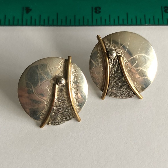 Vintage Modernist Sterling Earrings BRUTALIST - Picture 4 of 5